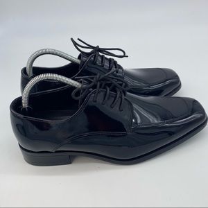 VANGELO Men's Size 9.5 M Dress Shoe Black Tuxedo Formal Patent Leather Lace Up